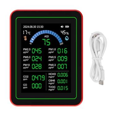 Imagem de Medidor de Qualidade do Ar 18 Em 1 CO2 Tvoc Hcho Pm2.5 Pm10 Detectador de Teatro Temper Detectador de Bateria Interna Armazenamento de Dados Alimentado por Dados Preto Preto