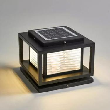 Imagem de CUTPOIY Luzes de poste solares, lâmpadas de alumínio fundido, tampas de coluna solar à prova d'água, lâmpadas de LED solar moderna, iluminação paisagística para portão, 30 cm