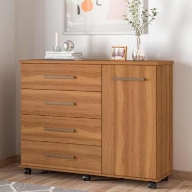 Imagem de Cômoda 4 Gavetas 1 Porta com Rodizios Flower - Demóbile, Amêndola Touc