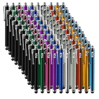 Imagem de TCD [Pacote com 100] Canetas Stylus capacitivas de metal longo coloridas premium [universal] compatíveis com todos os dispositivos com tela sensível ao toque [preto, azul aqua, vermelho, rosa, roxo]