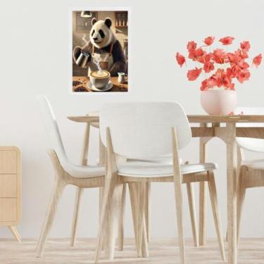Imagem de Quadro Decorativo Panda Fazendo Café 45X34Cm - Com Vidro - Quadros On-