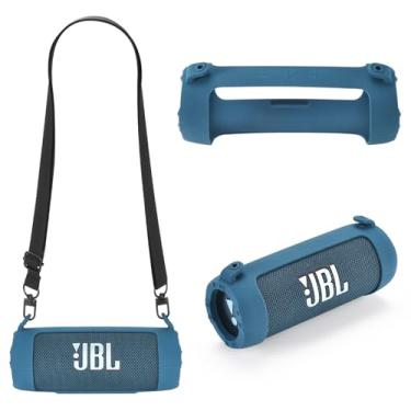 Imagem de Capa de silicone compatível com alto-falante Bluetooth portátil JBL FLIP 7, capa protetora portátil com alça de ombro, acessórios para alto-falante Bluetooth JBL FLIP 7 (azul)
