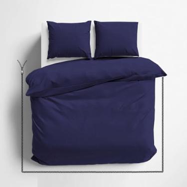 Imagem de Conjunto de capa de edredom com zíper de 3 lados, tamanho completo, azul marinho - conjunto de capa de edredom de microfibra macia com fecho de zíper de 3 lados, capa de edredom tamanho casal (203 x
