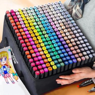 Imagem de Canetinha Ponta Dupla para Colorir Kit Estojo de Canetas Escolar Marcador Coloridas Permanente Duas Pontas 24 Cores (24)