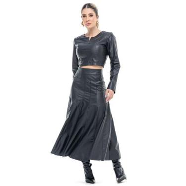 Imagem de Saia Sérénité Couro Legítimo Pele Mania - PS4379, Preto, PP