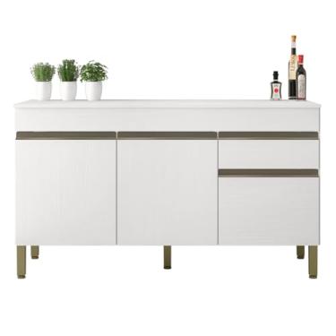 Imagem de Balcão Gabinete de Cozinha 3 Portas 1 Gaveta com Tampo 1,50m Line Branco/Madeirado Kit's Paraná