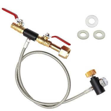 Imagem de CGA320 Mangueira adaptadora de cilindro de CO2, kit de conector de estação de recarga de CO2 para enchimento de tanque de refrigerante azul (CGA320 para TR21-4, válvula dupla com calibre) (91 cm)