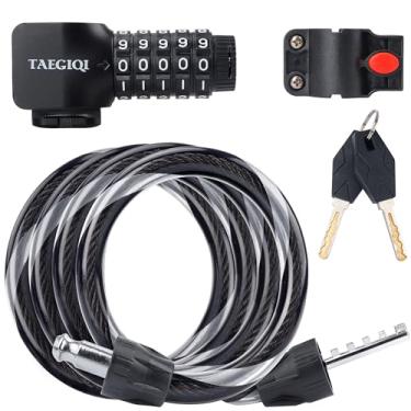 Imagem de TAEGIQI Trava de bicicleta, cabo de bicicleta antifurto, senha de combinação de 5 dígitos com chave, trava de corrente para bicicleta, portão de cerca, scooter, carrinhos de bebê, motocicleta