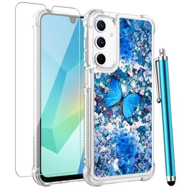 Imagem de CAIYUNL Capa para Samsung Galaxy A16 5G com protetor de tela, capa para celular feminina com glitter, brilhante, líquido, flutuante, bonita, capa protetora à prova de choque de TPU macio para Samsung
