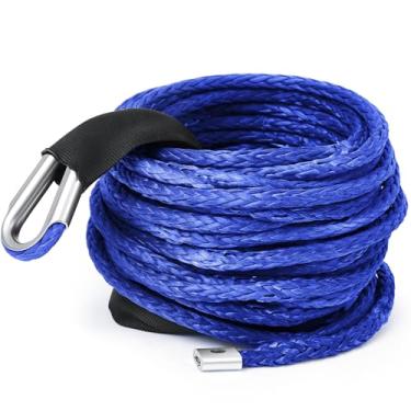 Imagem de Yoojahow Corda de guincho sintético azul 9,5 cm x 15,2 m 26, 226,8 kg cabo de linha de guincho sintético com manga protetora para veículo off-road 4WD SUV caminhão ATV UTV SUV