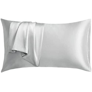 Imagem de Vividmoo 22 Capa de almofada Momme 6A de seda de amoreira de ambos os lados 100% natural pura capa de travesseiro/fronha para cabelo e pele envelope/fecho de dobra padrão Queen King (prata, padrão - 1
