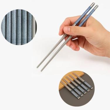 Imagem de Hashi Aço Inox 5 Pares Oriental Sushi Restaurante Japonês - Mey