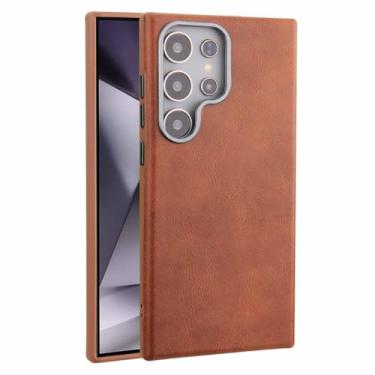 Imagem de HAO RIYLN Capa de couro para Samsung Galaxy S25 Ultra/S25 Plus/S25, suporta capa de carregamento sem fio fina retrô à prova de choque, laranja, S25plus