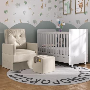 Imagem de Berço Americano 3X1 Com Poltrona De Amamentação E Puff Pimpolho Mp4077 Branco/Bege Branco/Bege