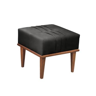 Imagem de Puff Banqueta Maya Luxo Madeira Maciça Castellar Móbile Corino Preto