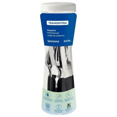 Imagem de Faqueiro Ipanema Com Lâminas Em Aço Inox E Cabos De Polipropileno Preto Com Pote Plástico