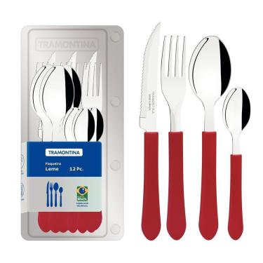 Imagem de Faqueiro Leme Com Lâminas Em Aço Inox E Cabos De Polipropileno Vermelho 12 Peças