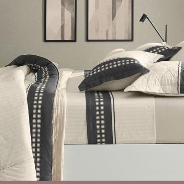 Imagem de Cobre Leito Casal Karsten Com 2 Porta Travesseiros 180 Fios Percal 100% Algodão Ravi Bege/chumbo