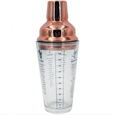 Imagem de Coqueteleira Dynasty Open Bar Com Tampa Em Aço Inox 450 Ml Transparente Com Cobre