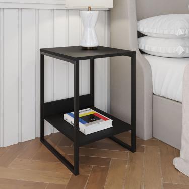 Imagem de Mesa Cabeceira Industrial Preta Tókio Base Ferro Preto