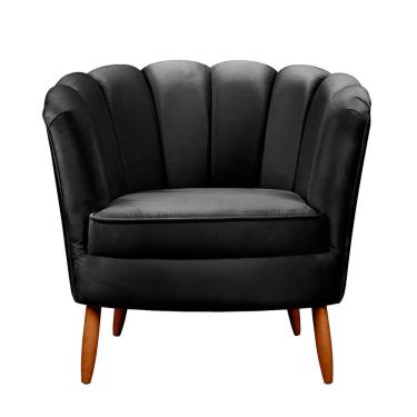 Imagem de Poltrona Ariel Petala Decorativa Com Pés De Madeira Star Confort Preto