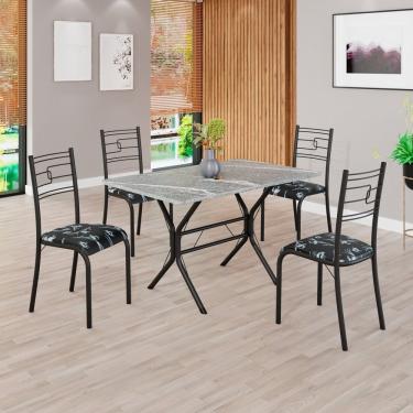 Imagem de Conjunto Sala De Jantar Mesa Retangular 100x60cm Tampo Granito Topázio 4 Cadeiras Paraty Preto Floral - Preto Fosco