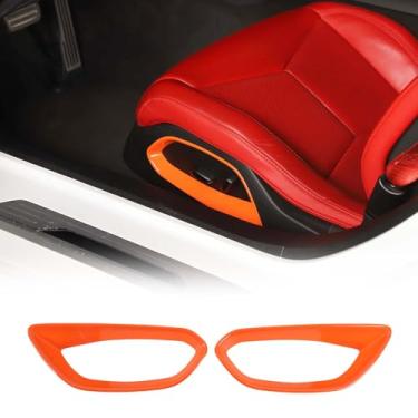 Imagem de Fgtagtal Capa de painel de botão de ajuste de assento para Chevrolet Corvette C8 Stingray 2020-2024, painéis de interruptor de ajuste de assento de carro ABS moldura de decoração, 2 peças (laranja)