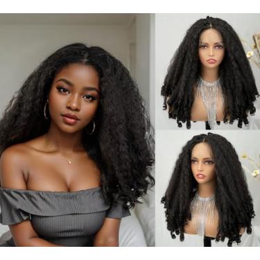 Imagem de MISS FANCY Peruca Afro Cacheada Com Renda Frontal Para Mulheres Negras, 20" Castanho Escuro, Sintética Natural, Crespa, Lisa, Pontas, Parte Em T, Transparente, Pré-Arrancada, Cabelo De Bebê