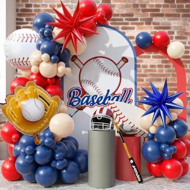 Imagem de JINNYWOO Kit De Guirlanda Arco Balões Beisebol, 100 Festa Vermelhos E Azuis-Marinhos Para Meninos Meninas, Aniversário, Esportes, Revelação Gênero, Formatura Com 4D Starburst