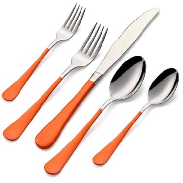 Imagem de DINYWOW Conjunto De Talheres Laranja Com 20 Peças Para 4 Pessoas, Aço Inoxidável Cabo Laranja, Inclui Garfos, Colheres E Facas, Utensílios Laváveis Na Máquina Lavar Louça, Casa Restaurante