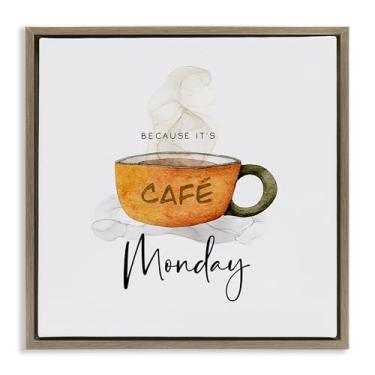 Imagem de Stupell Industries Because It's Monday Caneca Marrom Emoldurado Tela Flutuante Arte Design de Parede por Joy Hall, 45,7 x 45,7 cm