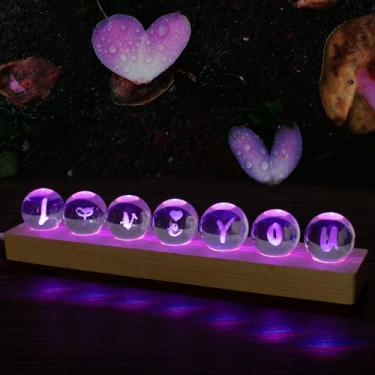 Imagem de Relax oneself 7 Peças Love You Crystal Ball Night Light Lamp Com Base De Madeira Led Para Crianças, Bola Vidro Quartzo Decorativa 3D, Escultura Peso Papel Decoração Casa, Artesanato, Presentes Natal