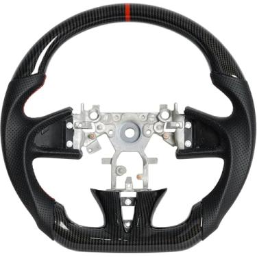 Imagem de JIANGGAI Volante De Carro Jianggai, Fibra Carbono Com Imersão Hidráulica, Compatível Infiniti Q50 2014, 2015, 2016 E 2017, Couro Microfibra Indicador Vermelho