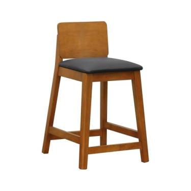 Imagem de Banqueta Média Lyon Madeira Encosto Anatômico - Amêndoa Assento Estofado Corano Preto