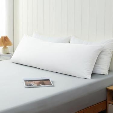 Imagem de Capas de travesseiro 100% algodão macio com zíper invisível 50 x 137 cm, fronhas macias de 600 fios, cor branca 1 pacote