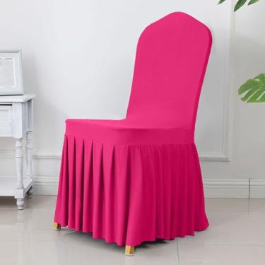 Imagem de Capa para cadeira com saia plissada opcional, 50 ou 100 peças, elastano, festa, casamento, banquete, poliéster, decoração para hotel, casa, rosa, vermelho, 50 peças