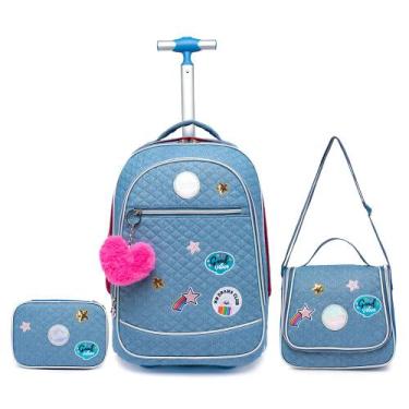 Imagem de Kit Mochila Rodinhas Juvenil Polo One Bolsa Escolar Infantil Feminina 