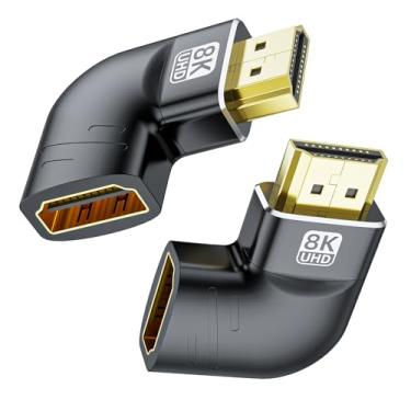 Imagem de LUKFOCAB Adaptador 8K HDMI 2.1 plano de 90 graus e 270 graus, pacote com 2, extensor de conector adaptador de cabo HDMI macho para fêmea, com 8K @60Hz, 4K@120Hz, HDR, eARC para HDTV Switch Laptop PS5