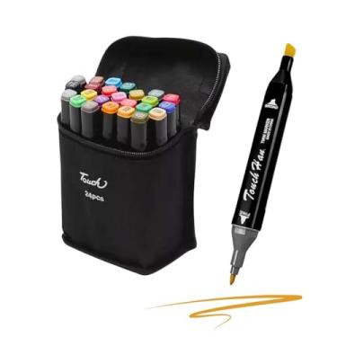 Imagem de Marcadores de ponta dupla de álcool de 80 cores, canetas marcadoras de arte com porta-canetas, conjunto de marcadores permanentes de esboço para crianças, adultos, colorir, pintar, esboçar, (24)