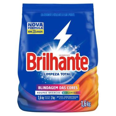 Imagem de Sabão em Pó Brilhante Limpeza Total Roupas Brancas e Coloridas Ativo Concentrado Pacote 1,6kg