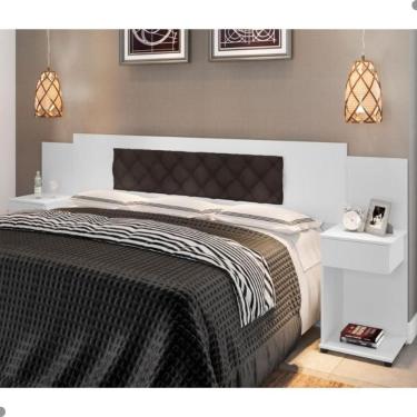 Imagem de Cabeceira para Cama Box Bruna Casal Queen King MDF MDP Capitonê Branco Marrom Casa H