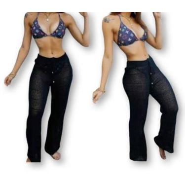 Imagem de Calça moda praia tricot - filo modas, Preto, G