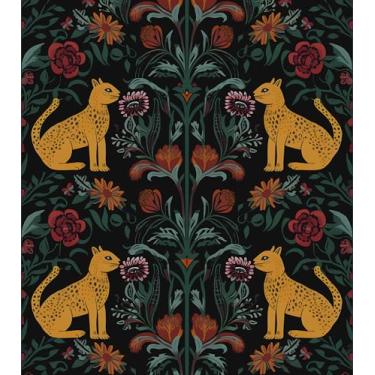 Imagem de Papel de parede vintage leopardo descascar e colar, papel de contato floral simétrico 44,5 cm x 299,7 cm, papel de parede botânico autoadesivo removível à prova d'água para paredes de banheiro