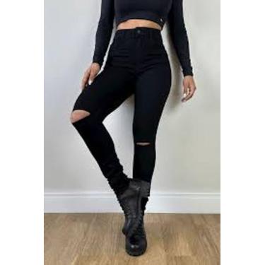 Imagem de Calça jeans feminina rasgada skin cor preta tam 34 ao 42 - Azo