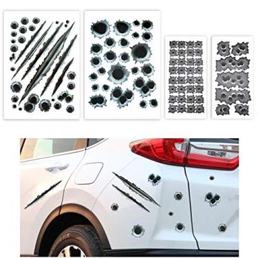 Imagem de TOMALL Adesivos de carro com furo de bala 3D de 96 furos, simulação, estereoscópico, armas falsas, furos de bala, adesivos automotivos, tatuagem, capô, decoração de capô, acessórios à prova d'água,