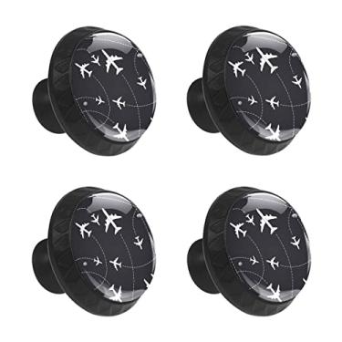 Imagem de 4 peças puxadores de gaveta de armário avião com linhas de caminho tracejado céu decorativo redondo vidro cristal móveis puxadores de gaveta de armário de cômoda com parafusos para casa cozinha escritório banheiro guarda-roupa