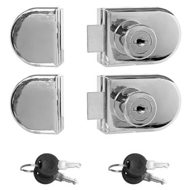 Imagem de Liga de zinco sem perfuração fechadura de porta de vidro fechadura de armário de exibição de porta dupla 2 chaves para porta de vidro de 0,5-0,8 cm, trava de armário de porta de vidro duplo (prata, 2