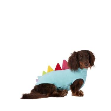 Imagem de ESCCBOO Macacão italiano para cães Greyhound & Dachshund de lã dinossauro sem mangas, roupa aconchegante de gola rolê para mini dachshund galgo italiano (azul, grande)