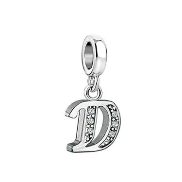 Imagem de MiiFort Pingente de letra D inicial serve para pulseiras Pandora Charms para mulheres, nome, família, alfabeto, prata, zircônia cúbica