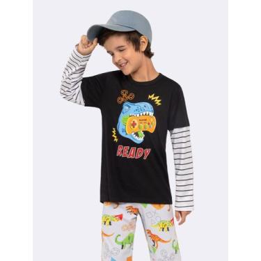 Imagem de Pijama Manga Longa Infantil Dinossauro com Estampa que Brilha no Escur